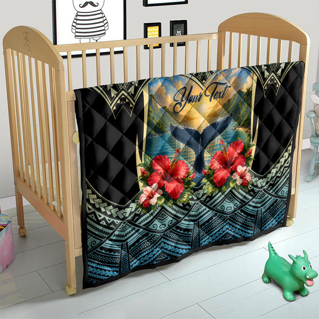 Personalized Masefau American Samoa Whale Quilt Polynesian Tribal Pattern Tropical Hibiscus