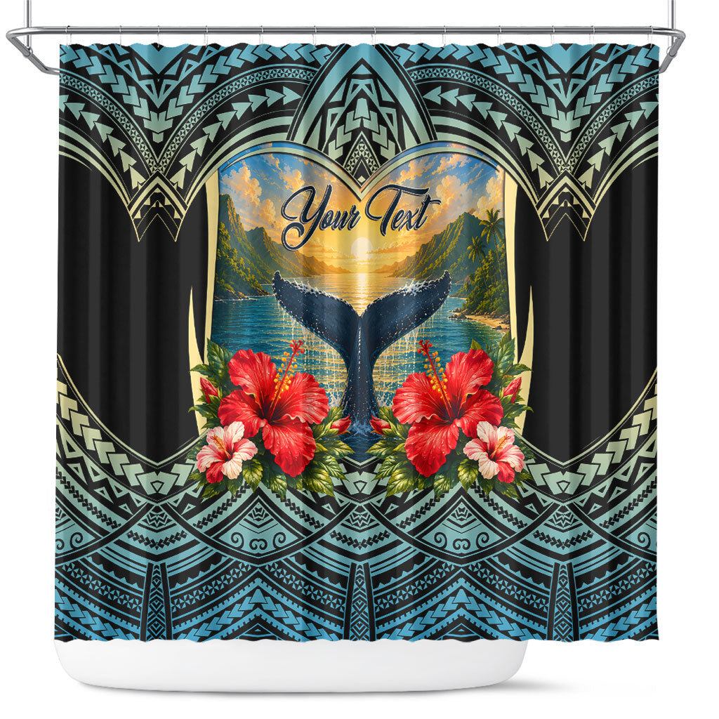 Personalized Masefau American Samoa Whale Shower Curtain Polynesian Tribal Pattern Tropical Hibiscus