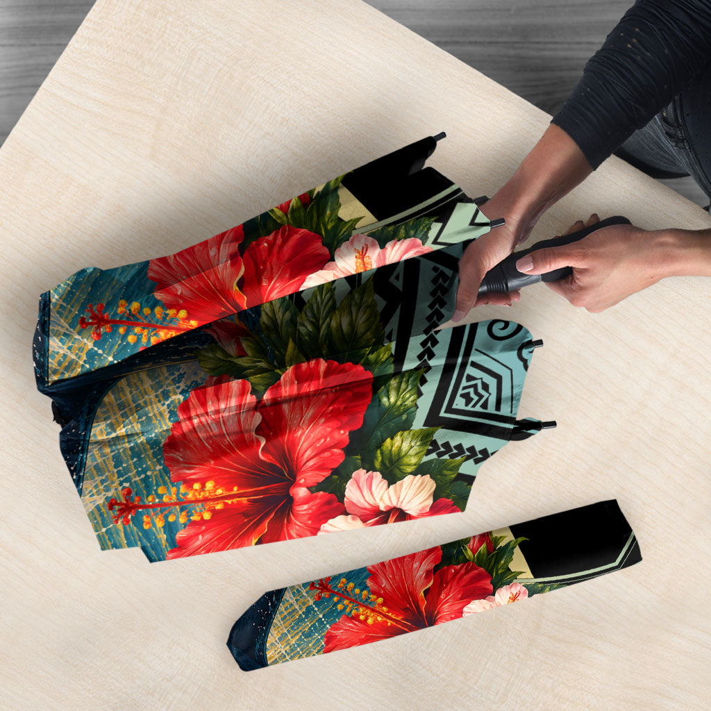 Personalized Masefau American Samoa Whale Umbrella Polynesian Tribal Pattern Tropical Hibiscus
