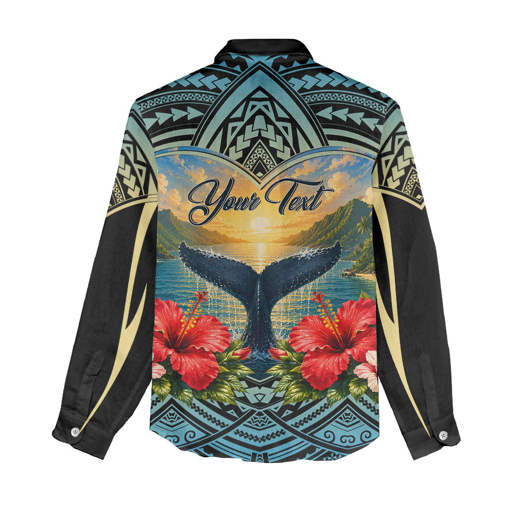 Personalized Masefau American Samoa Whale Women Casual Shirt Polynesian Tribal Pattern Tropical Hibiscus
