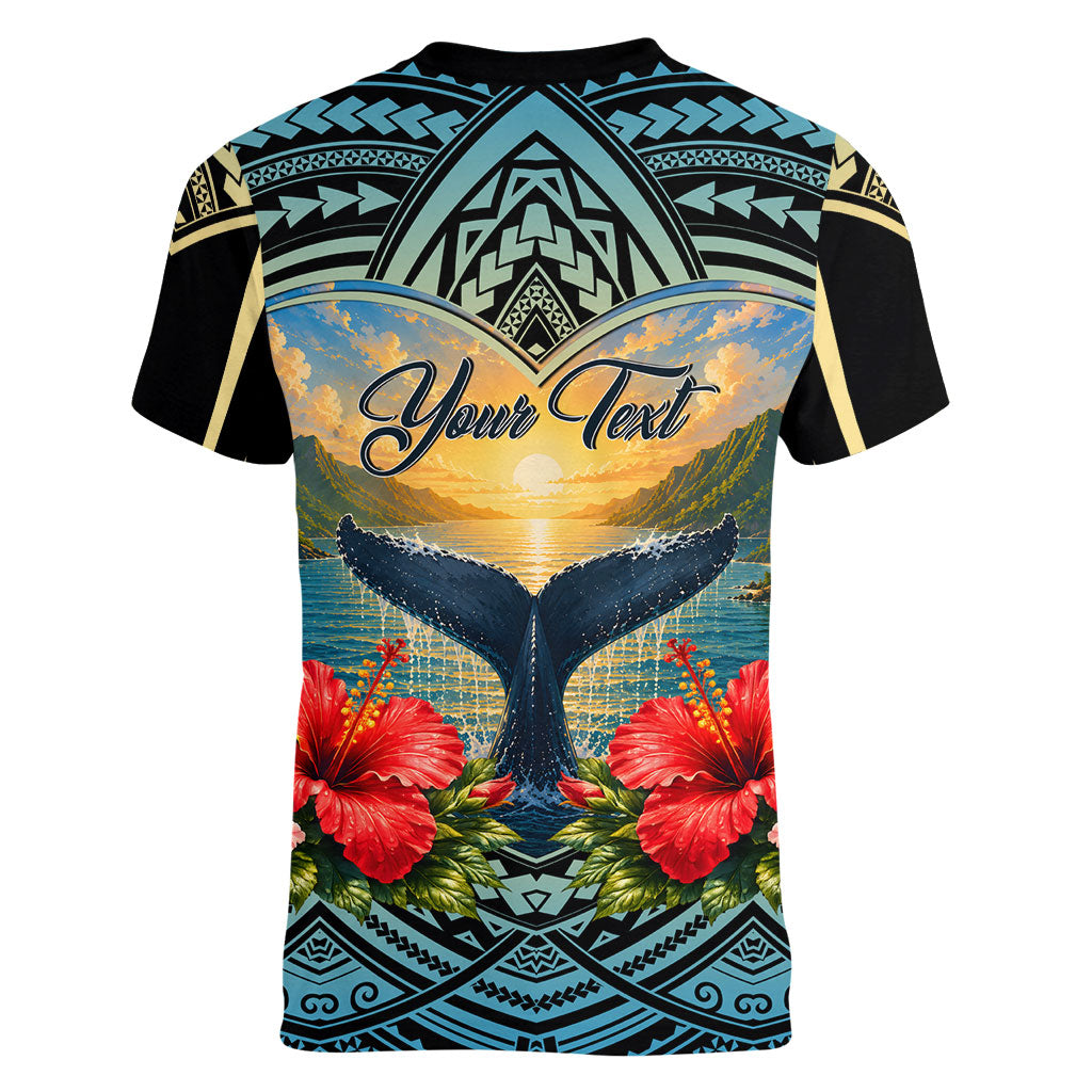 Personalized Masefau American Samoa Whale Women V-Neck T-Shirt Polynesian Tribal Pattern Tropical Hibiscus TS04 - Polynesian Pride