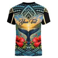 Personalized Masefau American Samoa Whale Women V-Neck T-Shirt Polynesian Tribal Pattern Tropical Hibiscus TS04 - Polynesian Pride