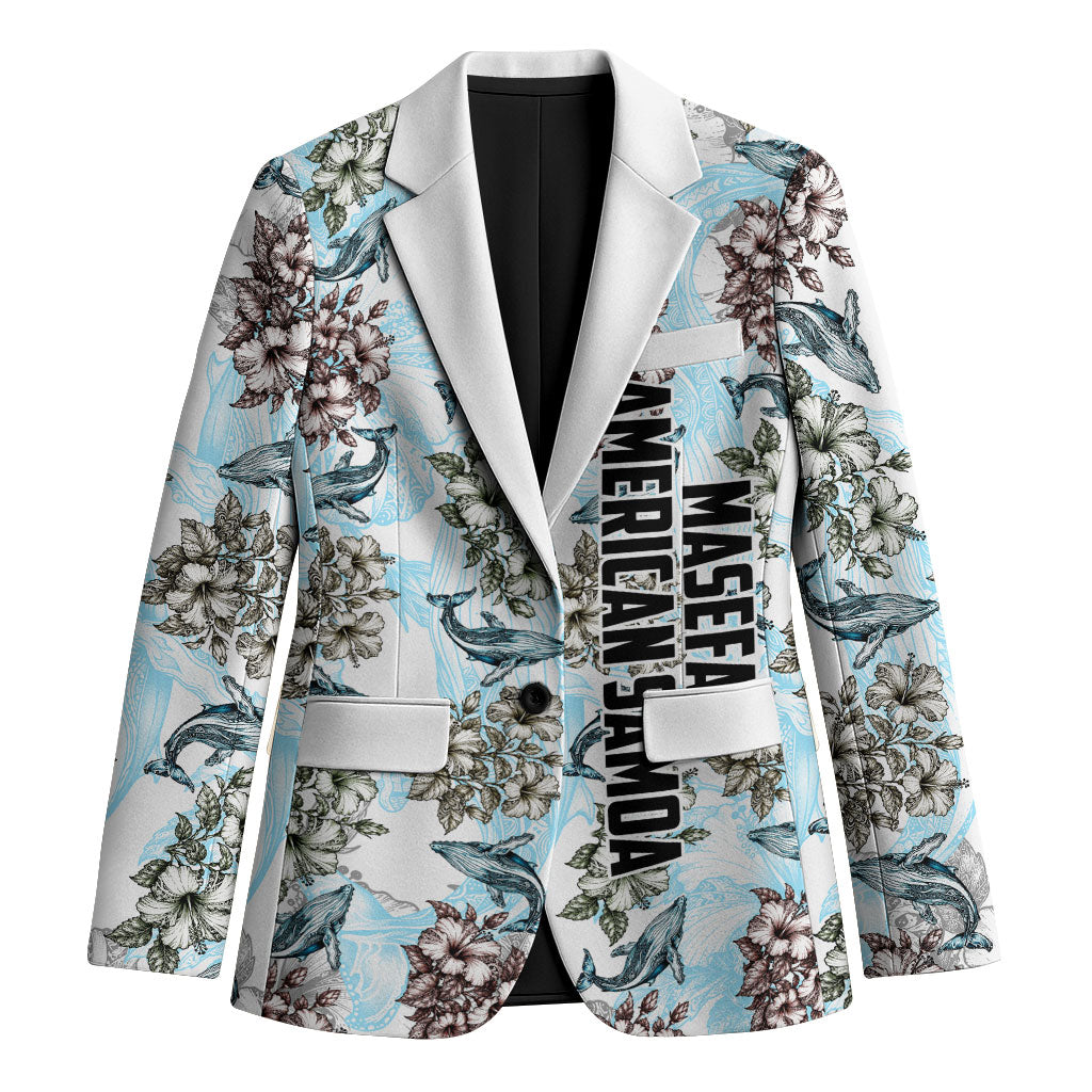 Personalized Masefau American Samoa Blazer Vintage Whale Hibiscus Ocean Waves TS04 Unisex White Blue - Polynesian Pride