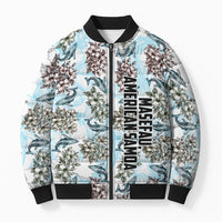 Personalized Masefau American Samoa Bomber Puffer Jacket Vintage Whale Hibiscus Ocean Waves TS04 Unisex White Blue - Polynesian Pride