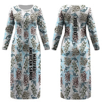 Personalized Masefau American Samoa Couples Matching Long Sleeve Bodycon Dress and Hawaiian Shirt Vintage Whale Hibiscus Ocean Waves TS04 - Polynesian Pride
