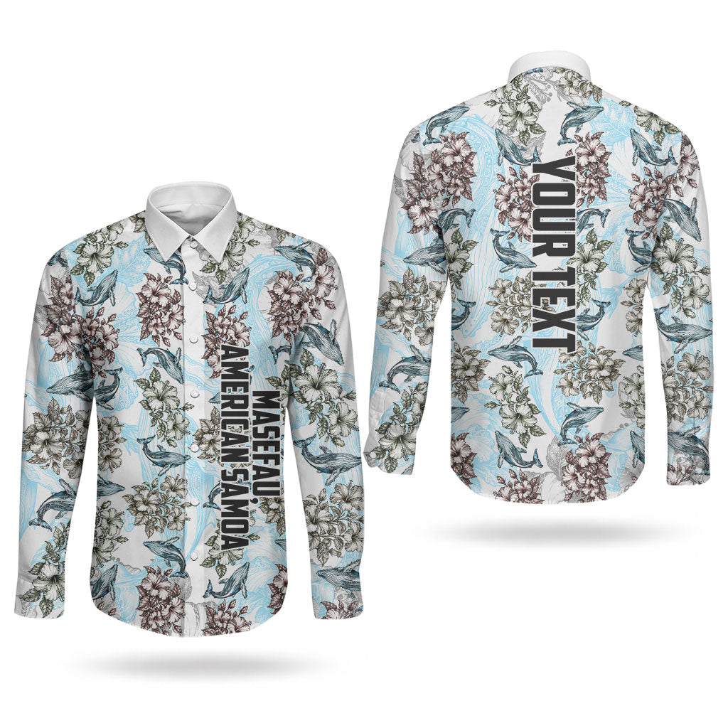 Personalized Masefau American Samoa Couples Matching Long Sleeve Bodycon Dress and Long Sleeve Button Shirt Vintage Whale Hibiscus Ocean Waves TS04 - Polynesian Pride