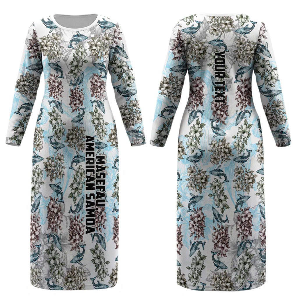 Personalized Masefau American Samoa Couples Matching Long Sleeve Bodycon Dress and Long Sleeve Button Shirt Vintage Whale Hibiscus Ocean Waves TS04 - Polynesian Pride