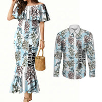Personalized Masefau American Samoa Couples Matching Mermaid Dress and Long Sleeve Button Shirt Vintage Whale Hibiscus Ocean Waves