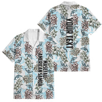 Personalized Masefau American Samoa Family Matching Off The Shoulder Long Sleeve Dress and Hawaiian Shirt Vintage Whale Hibiscus Ocean Waves TS04 Dad's Shirt - Short Sleeve White Blue - Polynesian Pride