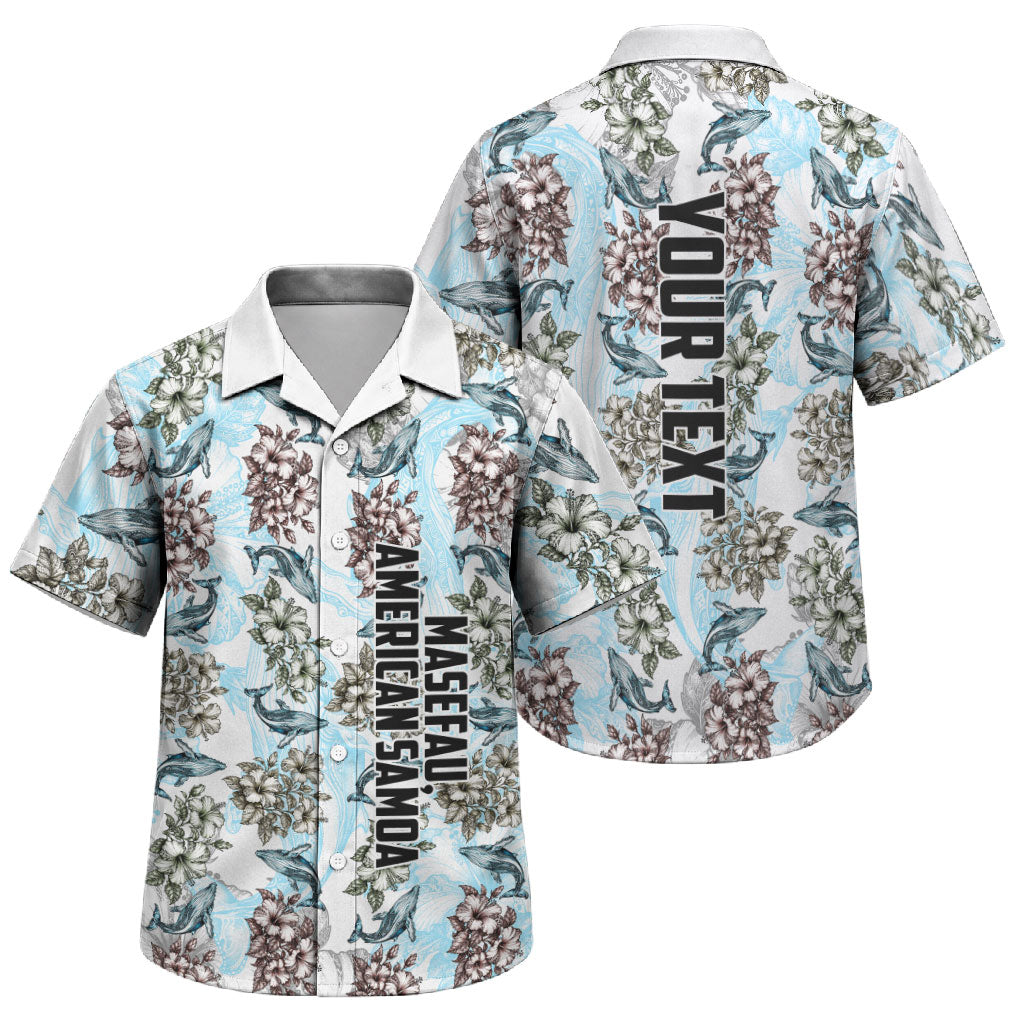 Personalized Masefau American Samoa Family Matching Off Shoulder Maxi Dress and Hawaiian Shirt Vintage Whale Hibiscus Ocean Waves TS04 Son's Shirt White Blue - Polynesian Pride