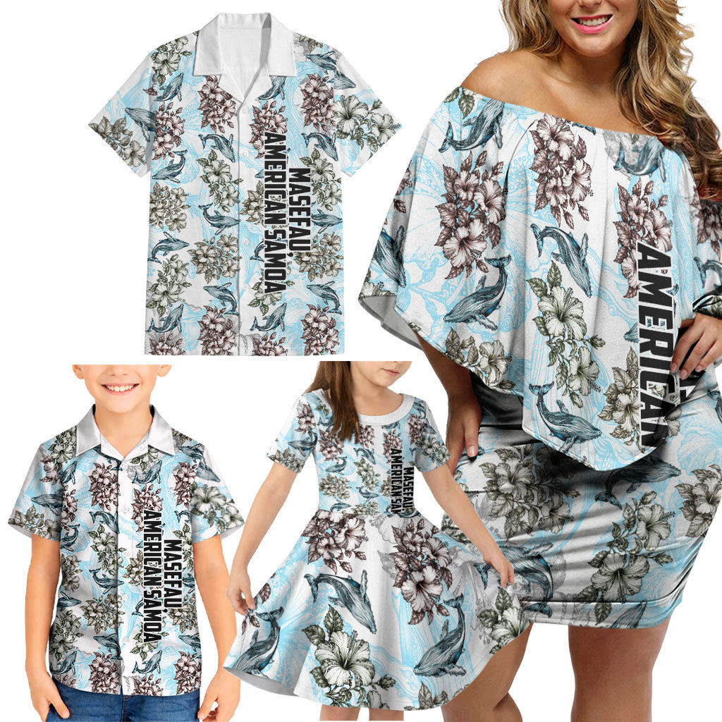 Personalized Masefau American Samoa Family Matching Off Shoulder Short Dress and Hawaiian Shirt Vintage Whale Hibiscus Ocean Waves TS04 - Polynesian Pride