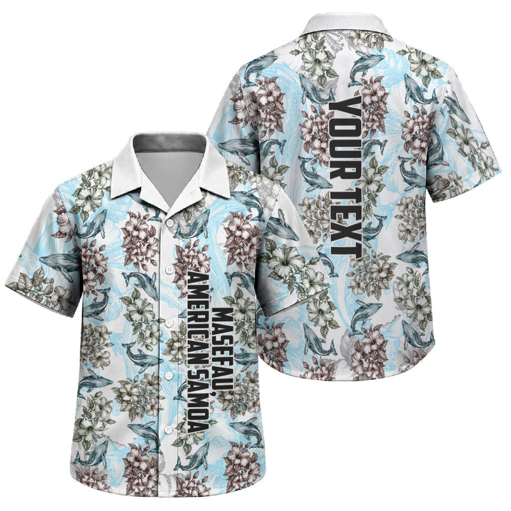 Personalized Masefau American Samoa Family Matching Off Shoulder Short Dress and Hawaiian Shirt Vintage Whale Hibiscus Ocean Waves TS04 Son's Shirt White Blue - Polynesian Pride