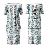 Personalized Masefau American Samoa Family Matching Puletasi and Hawaiian Shirt Vintage Whale Hibiscus Ocean Waves TS04 Mom's Dress White Blue - Polynesian Pride