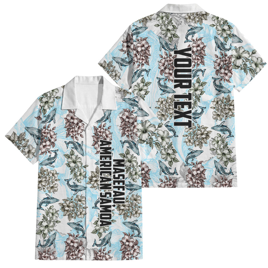 Personalized Masefau American Samoa Family Matching Puletasi and Hawaiian Shirt Vintage Whale Hibiscus Ocean Waves TS04 Dad's Shirt - Short Sleeve White Blue - Polynesian Pride