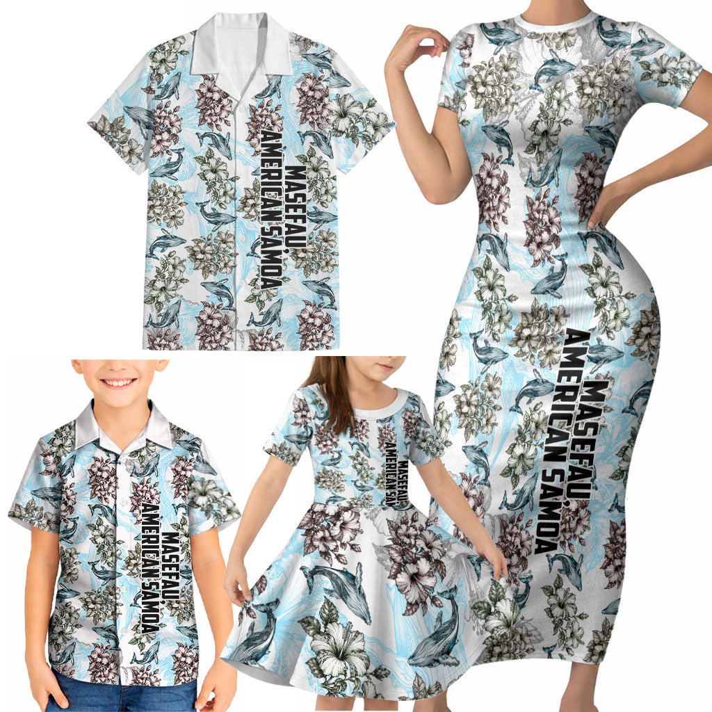 Personalized Masefau American Samoa Family Matching Short Sleeve Bodycon Dress and Hawaiian Shirt Vintage Whale Hibiscus Ocean Waves TS04 - Polynesian Pride
