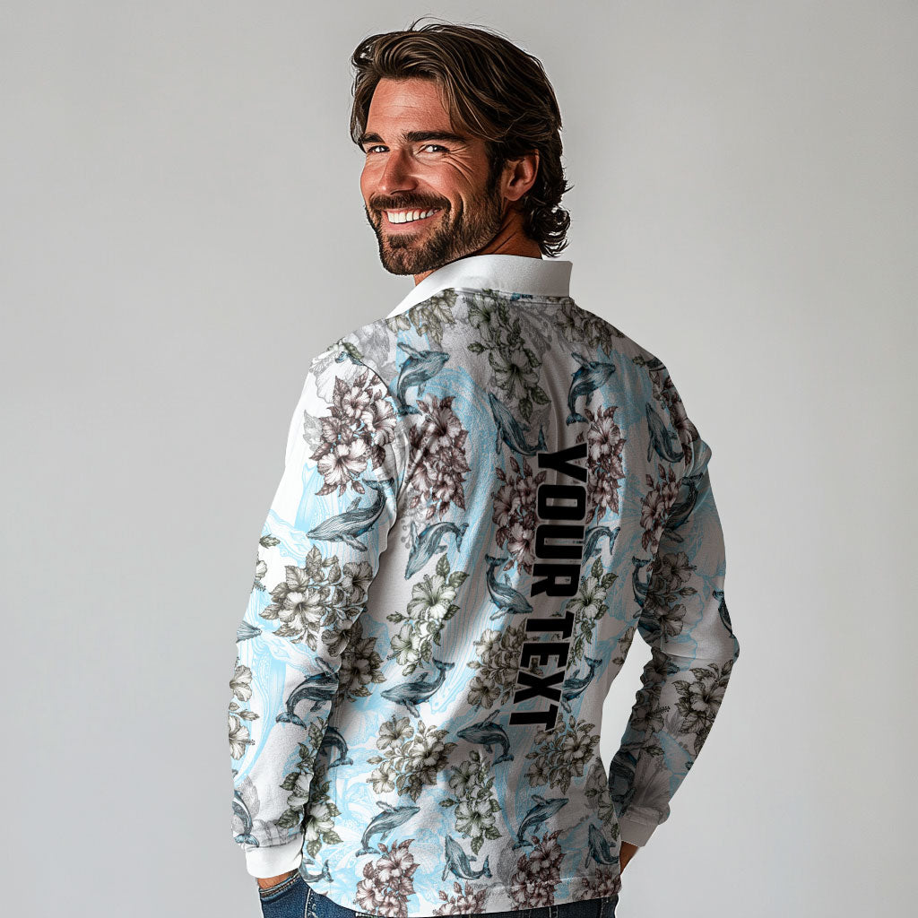 Personalized Masefau American Samoa Long Sleeve Polo Shirt Vintage Whale Hibiscus Ocean Waves
