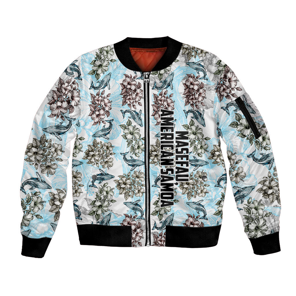Personalized Masefau American Samoa Sleeve Zip Bomber Jacket Vintage Whale Hibiscus Ocean Waves