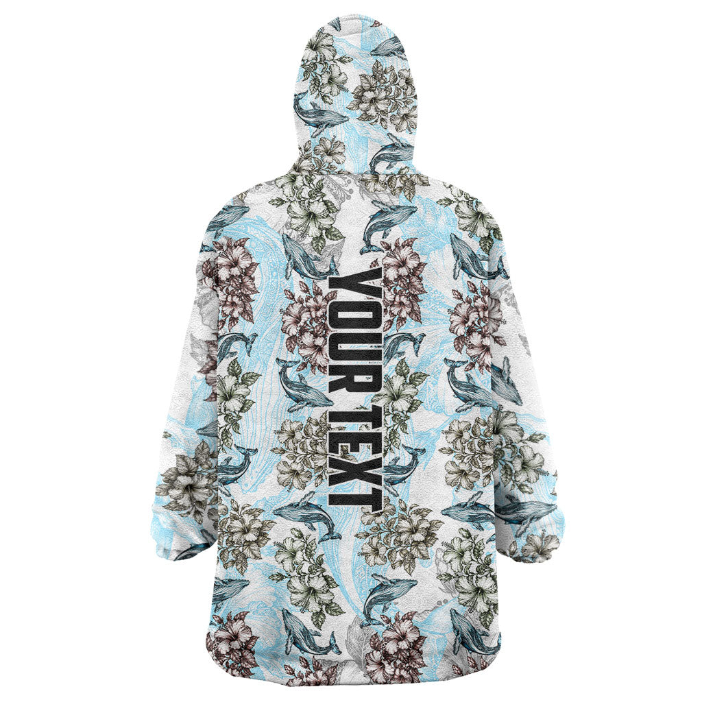 Personalized Masefau American Samoa Wearable Blanket Hoodie Vintage Whale Hibiscus Ocean Waves