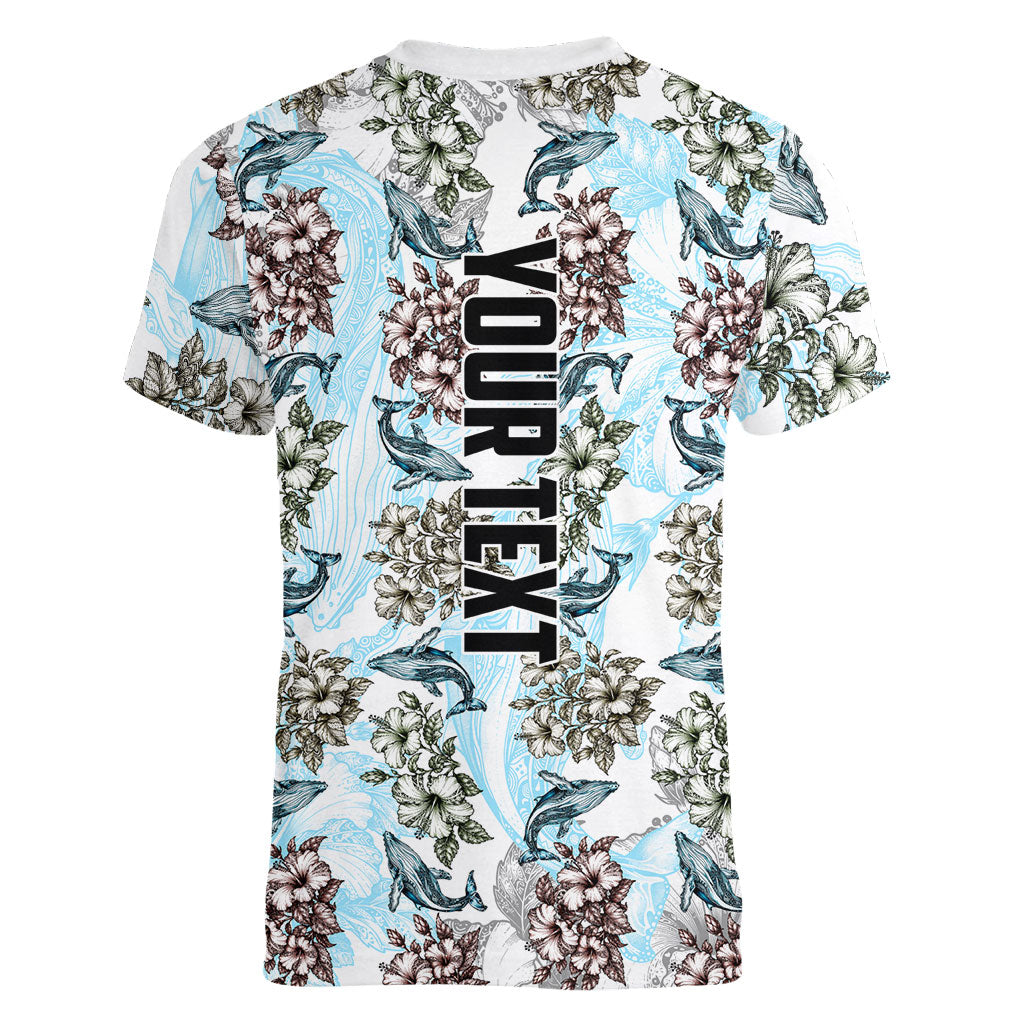 Personalized Masefau American Samoa Women V-Neck T-Shirt Vintage Whale Hibiscus Ocean Waves TS04 - Polynesian Pride