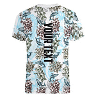Personalized Masefau American Samoa Women V-Neck T-Shirt Vintage Whale Hibiscus Ocean Waves TS04 - Polynesian Pride