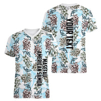 Personalized Masefau American Samoa Women V-Neck T-Shirt Vintage Whale Hibiscus Ocean Waves TS04 - Polynesian Pride