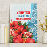 Personalized American Samoa Masefau Canvas Wall Art Hibiscus Tropical Floral Whale Polynesian Tribal Pattern TS04 Without Frame White Blue - Polynesian Pride