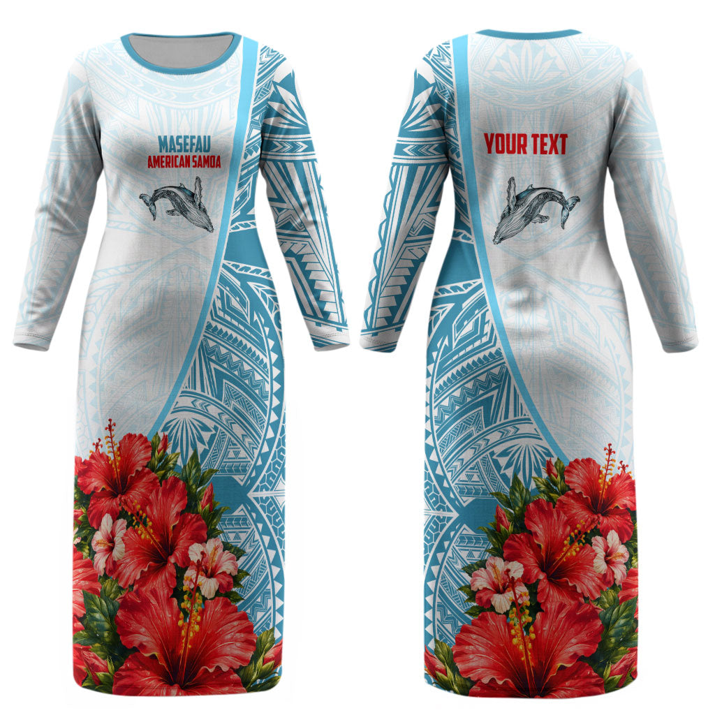 Personalized American Samoa Masefau Couples Matching Long Sleeve Bodycon Dress and Hawaiian Shirt Hibiscus Tropical Floral Whale Polynesian Tribal Pattern TS04 - Polynesian Pride