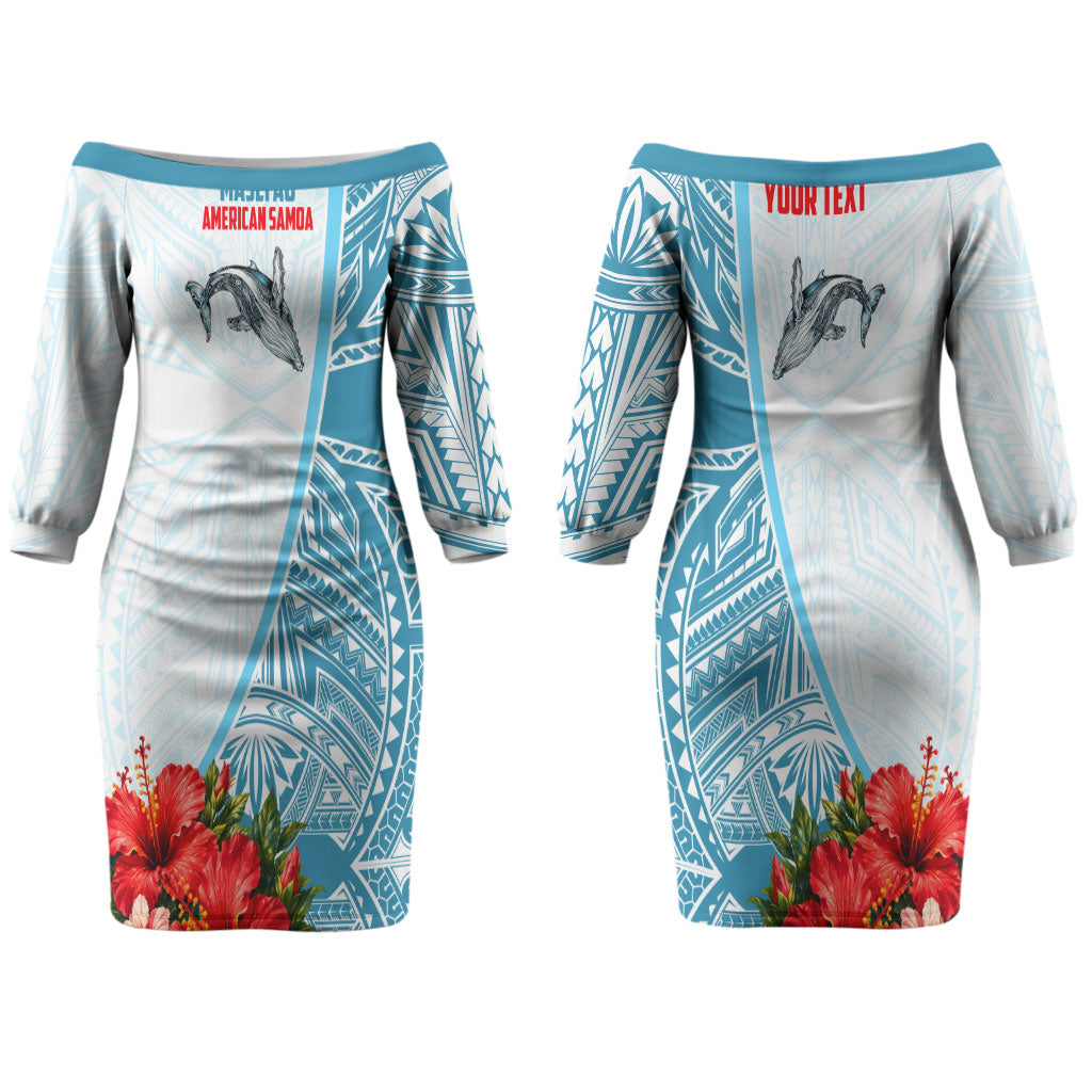 Personalized American Samoa Masefau Couples Matching Off The Shoulder Long Sleeve Dress and Hawaiian Shirt Hibiscus Tropical Floral Whale Polynesian Tribal Pattern TS04 - Polynesian Pride