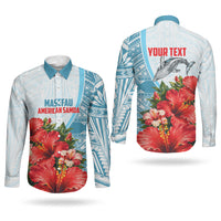 Personalized American Samoa Masefau Couples Matching Off The Shoulder Long Sleeve Dress and Long Sleeve Button Shirt Hibiscus Tropical Floral Whale Polynesian Tribal Pattern TS04 - Polynesian Pride