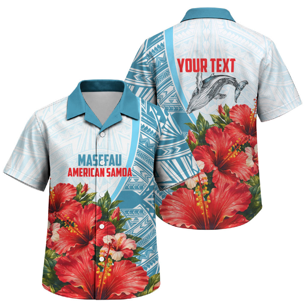 Personalized American Samoa Masefau Family Matching Off The Shoulder Long Sleeve Dress and Hawaiian Shirt Hibiscus Tropical Floral Whale Polynesian Tribal Pattern TS04 Son's Shirt White Blue - Polynesian Pride