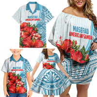 Personalized American Samoa Masefau Family Matching Off Shoulder Short Dress and Hawaiian Shirt Hibiscus Tropical Floral Whale Polynesian Tribal Pattern