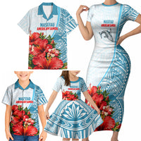 Personalized American Samoa Masefau Family Matching Short Sleeve Bodycon Dress and Hawaiian Shirt Hibiscus Tropical Floral Whale Polynesian Tribal Pattern TS04 - Polynesian Pride