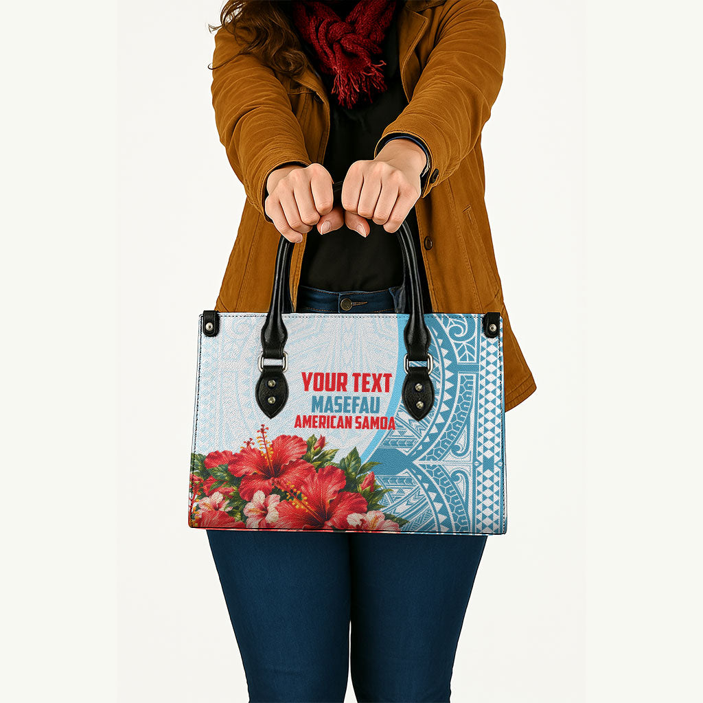 Personalized American Samoa Masefau Leather Bag Hibiscus Tropical Floral Whale Polynesian Tribal Pattern