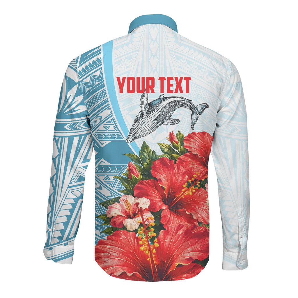 Personalized American Samoa Masefau Long Sleeve Button Shirt Hibiscus Tropical Floral Whale Polynesian Tribal Pattern