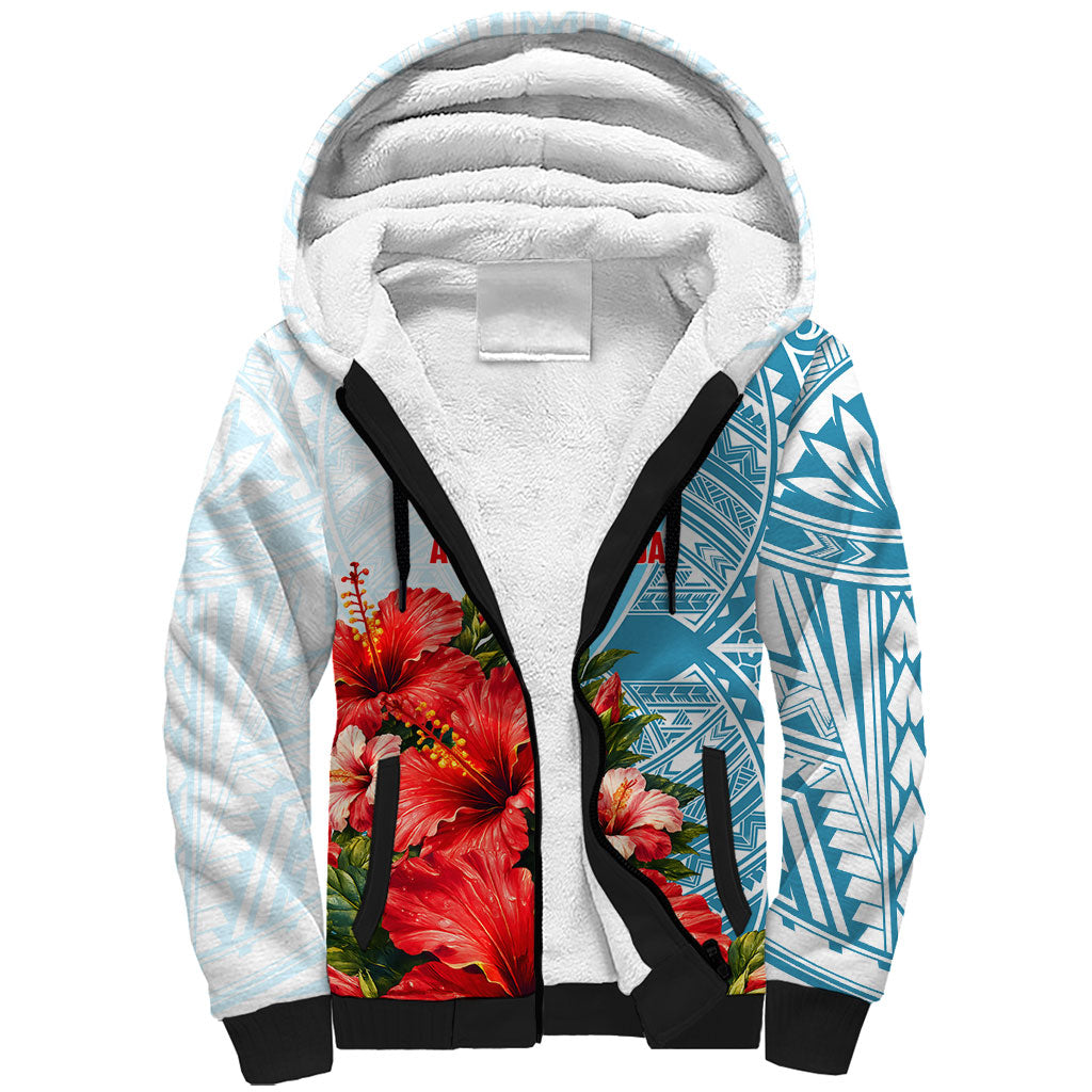 Personalized American Samoa Masefau Sherpa Hoodie Hibiscus Tropical Floral Whale Polynesian Tribal Pattern