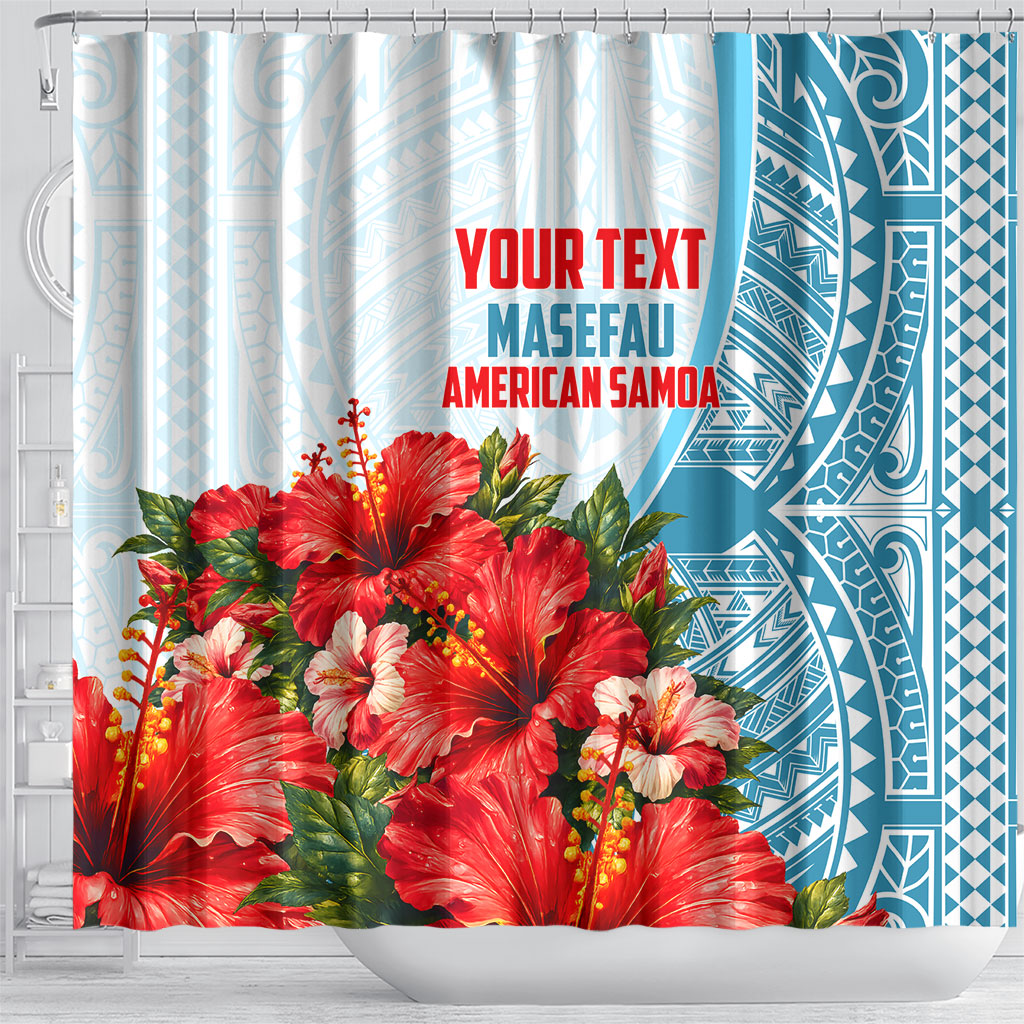 Personalized American Samoa Masefau Shower Curtain Hibiscus Tropical Floral Whale Polynesian Tribal Pattern