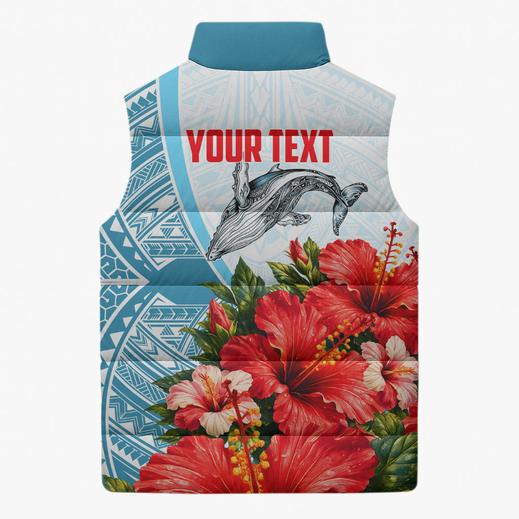Personalized American Samoa Masefau Sleeveless Puffer Jacket Hibiscus Tropical Floral Whale Polynesian Tribal Pattern