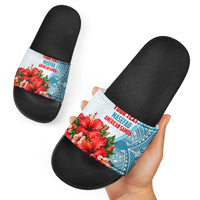 Personalized American Samoa Masefau Slide Sandals Hibiscus Tropical Floral Whale Polynesian Tribal Pattern