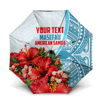 Personalized American Samoa Masefau Umbrella Hibiscus Tropical Floral Whale Polynesian Tribal Pattern TS04 One Size Folded 11.42 inch Opened Diameter 37.4 inch White Blue - Polynesian Pride