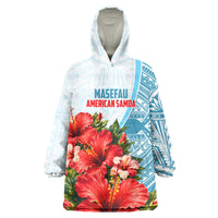 Personalized American Samoa Masefau Wearable Blanket Hoodie Hibiscus Tropical Floral Whale Polynesian Tribal Pattern TS04 One Size White Blue - Polynesian Pride