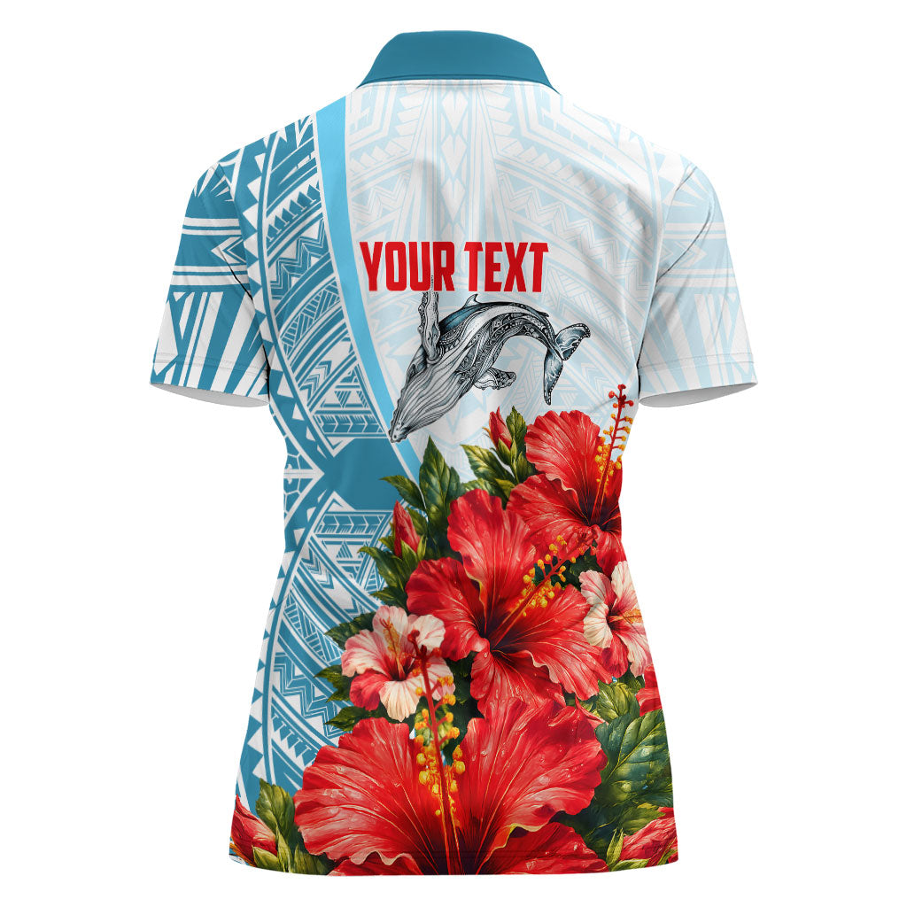 Personalized American Samoa Masefau Women Polo Shirt Hibiscus Tropical Floral Whale Polynesian Tribal Pattern