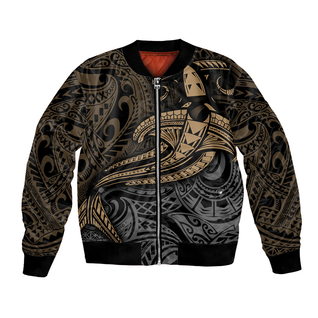Polynesian Bomber Jacket Hammerhead Shark Tribal Pattern TS04 Unisex Black Yellow - Polynesian Pride