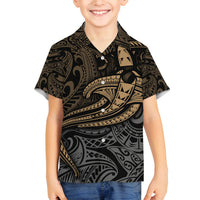 Polynesian Family Matching Off Shoulder Long Sleeve Dress and Hawaiian Shirt Hammerhead Shark Tribal Pattern TS04 Son's Shirt Black Yellow - Polynesian Pride