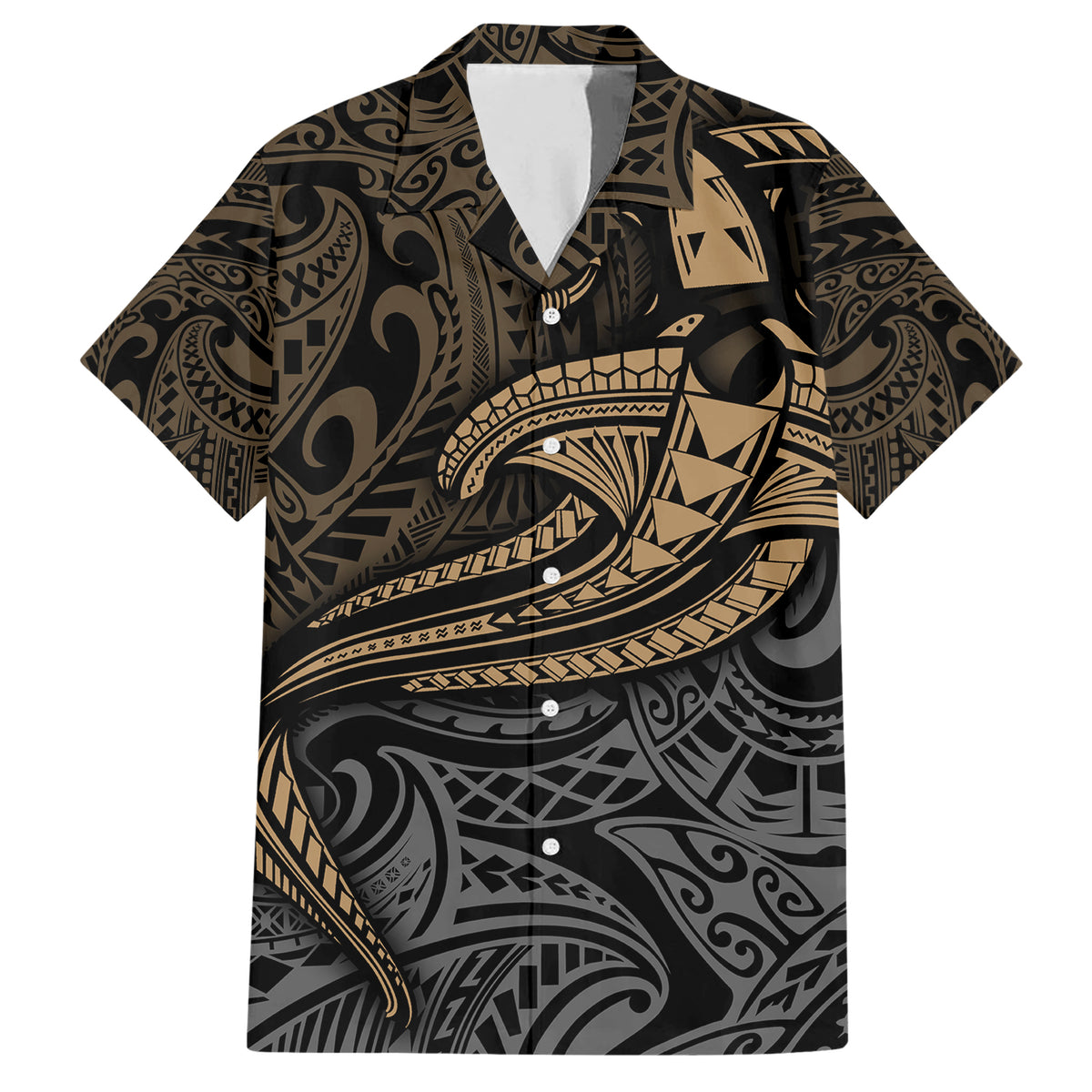 Polynesian Family Matching Short Sleeve Bodycon Dress and Hawaiian Shirt Hammerhead Shark Tribal Pattern TS04 Dad's Shirt - Short Sleeve Black Yellow - Polynesian Pride