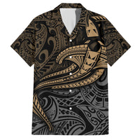 Polynesian Family Matching Short Sleeve Bodycon Dress and Hawaiian Shirt Hammerhead Shark Tribal Pattern TS04 Dad's Shirt - Short Sleeve Black Yellow - Polynesian Pride