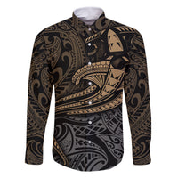 Polynesian Family Matching Tank Maxi Dress and Hawaiian Shirt Hammerhead Shark Tribal Pattern TS04 Dad's Shirt - Long Sleeve Black/Yellow - Polynesian Pride