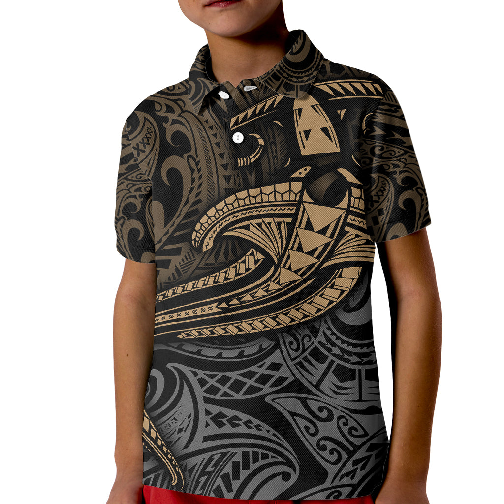 Polynesian Kid Polo Shirt Hammerhead Shark Tribal Pattern TS04 Kid Black/Yellow - Polynesian Pride