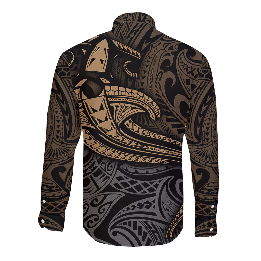 Polynesian Long Sleeve Button Shirt Hammerhead Shark Tribal Pattern TS04 - Polynesian Pride