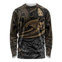 Polynesian Long Sleeve Shirt Hammerhead Shark Tribal Pattern TS04 Unisex Black Yellow - Polynesian Pride