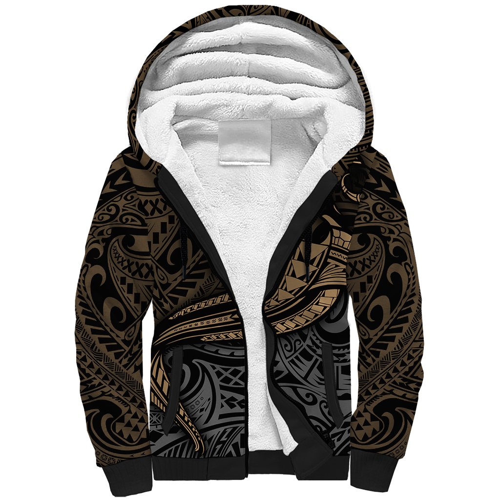 Polynesian Sherpa Hoodie Hammerhead Shark Tribal Pattern TS04 Unisex Black Yellow - Polynesian Pride